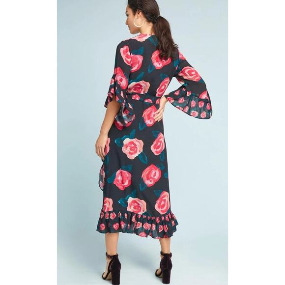 Anthropologie Blank London Verona Floral Ruffle Wrap Midi Dress   Size: Small P - Picture 2 of 6